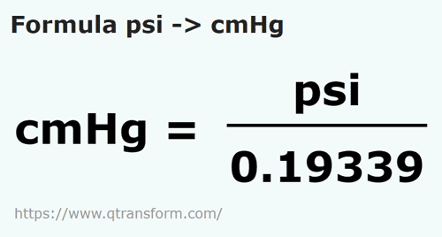 formula Psi na Centymetry słupa rtęci - psi na cmHg