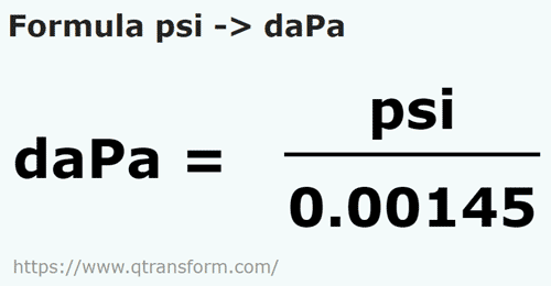 formula Psi in Decapascali - psi in daPa