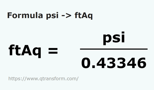 formule Psi en Pied de la colonne d'eau - psi en ftAq