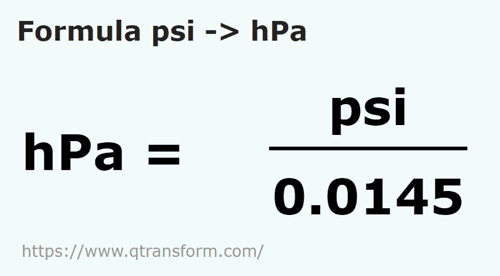 formula Psi в гектопаскали - psi в hPa