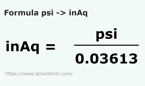 formula Psi in Inchi coloana de apa - psi in inAq