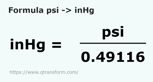 formula Psi в дюймы ртутного столба - psi в inHg