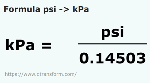 formula Psi em Quilopascals - psi em kPa