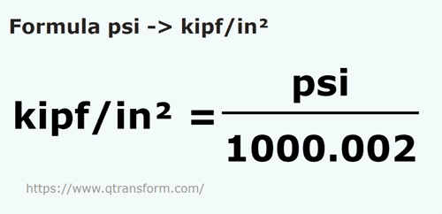 formula Psi to Kips force/square inch - psi to kipf/in²