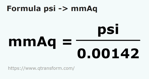 formula Psi kepada Tiang air milimeter - psi kepada mmAq