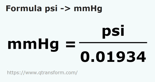 formula Psi em Colunas milimétrica de mercúrio - psi em mmHg