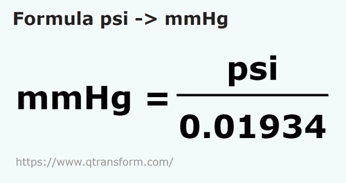 formula Psi in Colonna millimetrica di mercurio - psi in mmHg