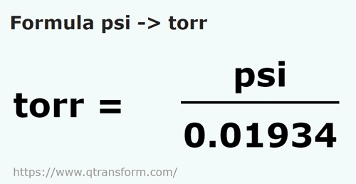 formula Psi na Tor - psi na torr