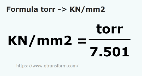 formula Торр в килоньютон/квадратный метр - torr в KN/mm2