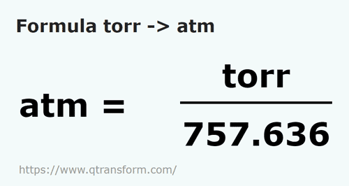 formula Torr kepada Atmosfera - torr kepada atm