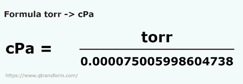 formule Torr naar Centipascal - torr naar cPa
