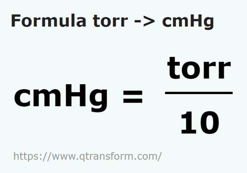 vzorec Torrů na Centimetrový sloupec rtuti - torr na cmHg