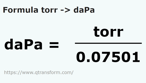 formula Torrs to Decapascals - torr to daPa