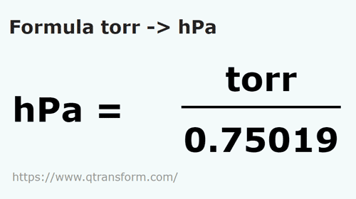 vzorec Torrů na Hektopascal - torr na hPa