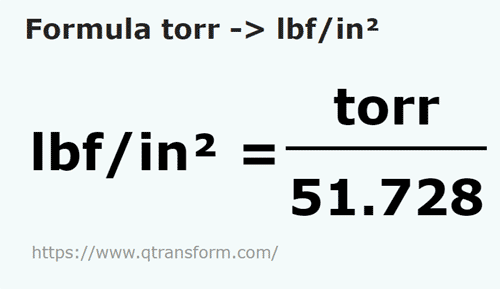 formulu Torr ila Pound kuvvet / inçkare - torr ila lbf/in²