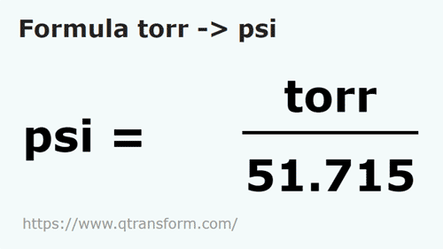 formula Torrs to Psi - torr to psi