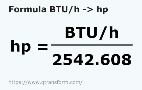 formula БТЕ/час в Лошадиные силы - BTU/h в hp