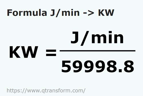 formula Joules por minuto em Quilowatts - J/min em KW