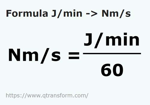 formule Joules par minute en Newton mètre par seconde - J/min en Nm/s