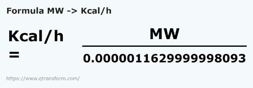 formule Megawatts en Kilocalories par heure - MW en Kcal/h