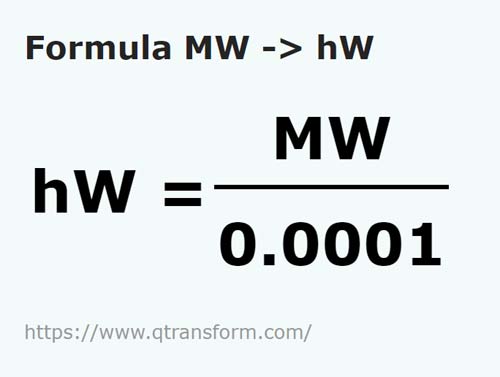 vzorec Megawattů na Hektowattů - MW na hW