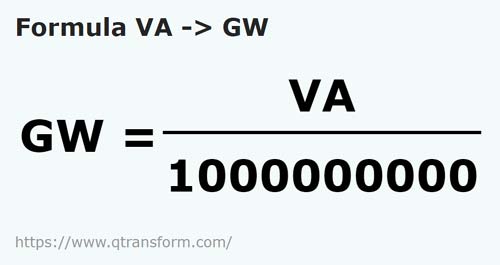 formula Volts amperes em Gigawatts - VA em GW