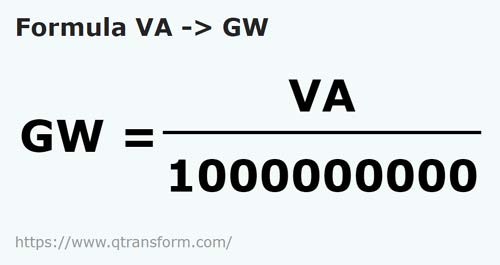 formulu Volt amper ila Gigawatt - VA ila GW