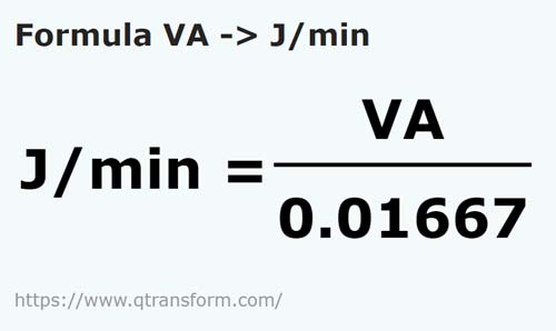 formula Volt ampere kepada Joule / minit - VA kepada J/min