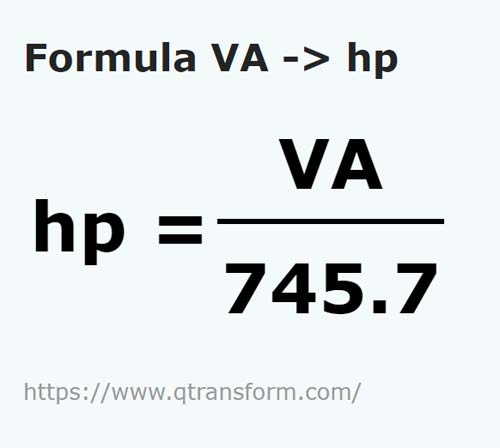 formula Volts ampere to Horsepower - VA to hp