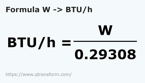 formula Watts to BTUs/hour - W to BTU/h