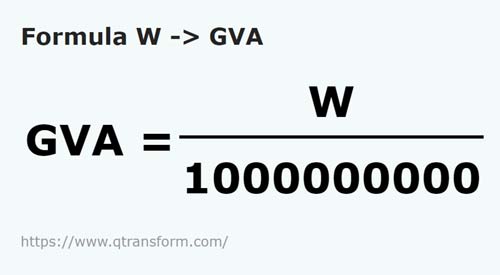 formulu Watt ila Gigavolt amper - W ila GVA