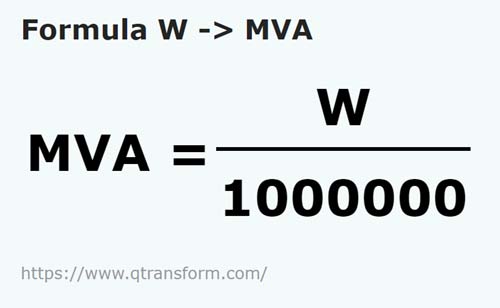 umrechnungsformel Watt in Megavoltampere - W in MVA