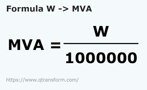 formula Vatios a Megavoltios amperios - W a MVA