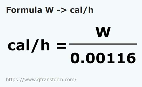 formule Watt naar Calorie / uur - W naar cal/h