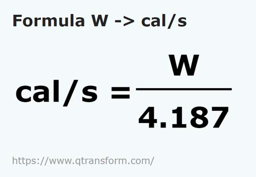 formule Watt naar Calorie / seconde - W naar cal/s