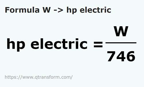 formula Wați in Cai putere electrici - W in hp electric