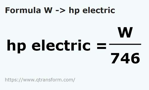 vzorec Wattů na Elektrická koňská síla - W na hp electric