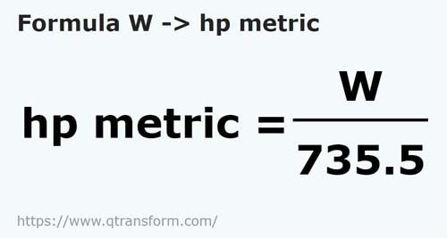 formula Wați in Cai putere metrici - W in hp metric