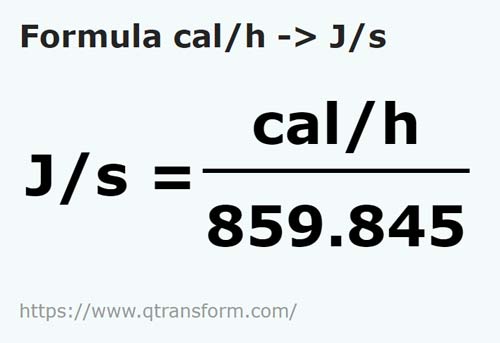 formula Calorías por hora a Julios por segundo - cal/h a J/s
