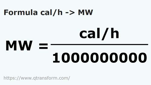 formule Calories par heure en Megawatts - cal/h en MW