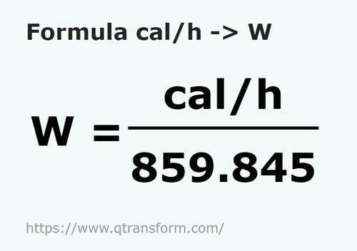 formule Calories par heure en Watts - cal/h en W