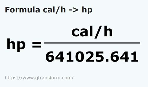formula калория / час в Лошадиные силы - cal/h в hp