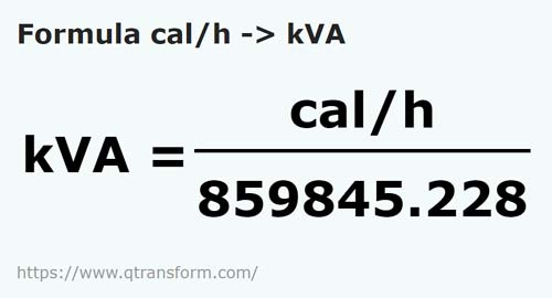 formula Calorías por hora a Kilovoltios amperios - cal/h a kVA