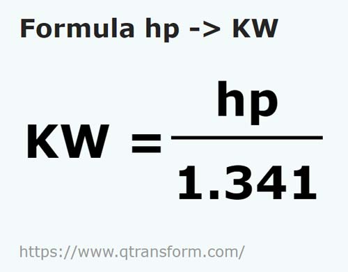 vzorec Koňská síla na Kilowatt - hp na KW