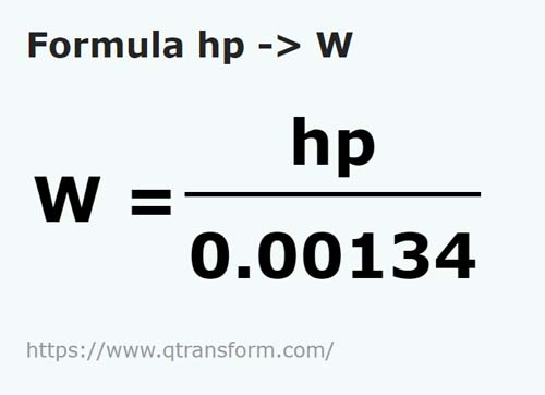 formula Horsepower to Watts - hp to W