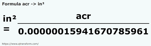formule Acres en Pouces carrés - acr en in²