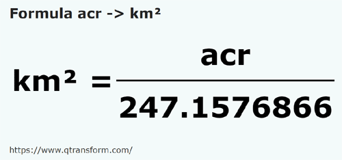 vzorec Akrů na Kilometry čtvereční - acr na km²