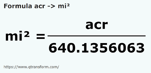 formula Akry na Mila kwadratowa - acr na mi²