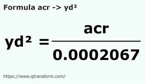 formula Ekar kepada Halaman persegi - acr kepada yd²