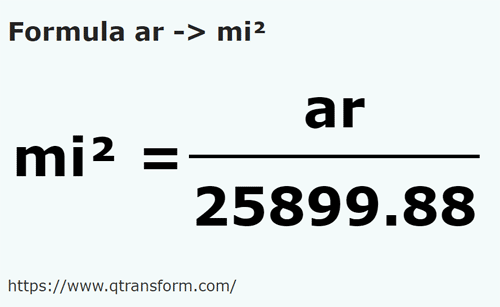 formula Ari in Mile pătrate - ar in mi²